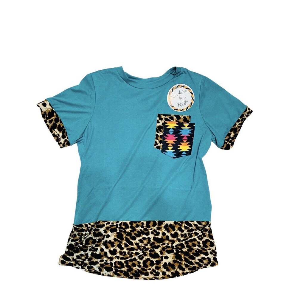 Turquoise Aztec Leopard Top Brand New Size S